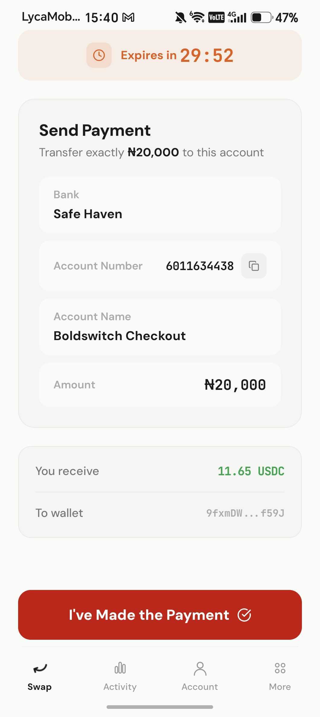 Muno app — payment